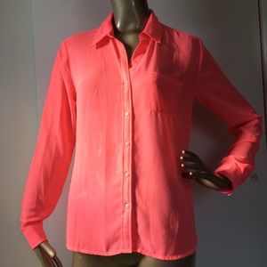 Kut from the Kloth Neon Coral Button-Down Top